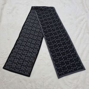Coach Signature Black and Gray Merino Wool Patterned Scarf